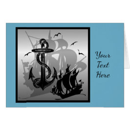 Pirate Ship & Anchor Black Silhouette Card