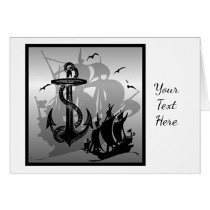 Pirate Ship & Anchor Black Silhouette Card 2