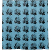 Pirate Ship & Anchor Black Silhouette Curtain 2 Douchegordijn (Voorkant)