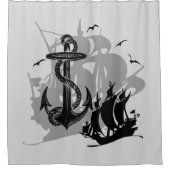 Pirate Ship & Anchor Black Silhouette Curtain 4 Douchegordijn (Voorkant)