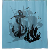 Pirate Ship & Anchor Black Silhouette Curtain Douchegordijn (Voorkant)