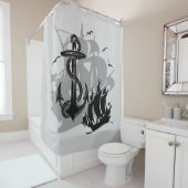 Pirate Ship & Anchor Black Silhouette Douchegordijn (In situ)