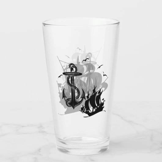 Pirate Ship & Anchor Black Silhouette Glas (Achterkant)