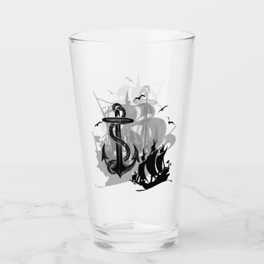 Pirate Ship & Anchor Black Silhouette Glas (Voorkant)