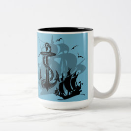 Pirate Ship & Anchor Black Silhouette Mok 2