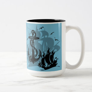 Pirate Ship & Anchor Black Silhouette Mok 2