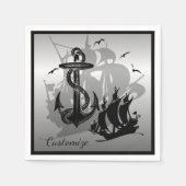 Pirate Ship & Anchor Black Silhouette Napkins 2 Servetten (Voorkant)