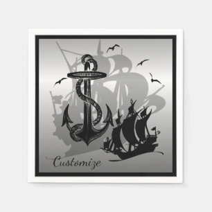 Pirate Ship & Anchor Black Silhouette Napkins 2 Servetten