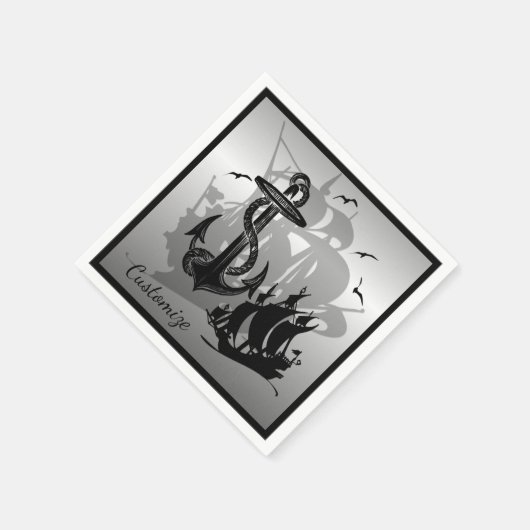 Pirate Ship & Anchor Black Silhouette Napkins 2 Servetten (Hoek)