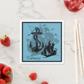 Pirate Ship & Anchor Black Silhouette Napkins 3 Servetten (Insitu)