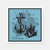 Pirate Ship & Anchor Black Silhouette Napkins 3 Servetten (Voorkant)