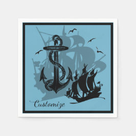 Pirate Ship & Anchor Black Silhouette Napkins 3 Servetten