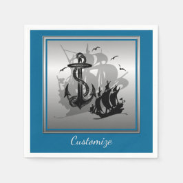 Pirate Ship & Anchor Black Silhouette Napkins 4 Servetten