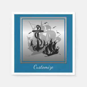 Pirate Ship & Anchor Black Silhouette Napkins 4 Servetten
