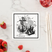 Pirate Ship & Anchor Black Silhouette Napkins Servetten (Insitu)