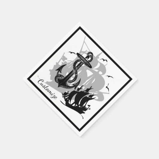 Pirate Ship & Anchor Black Silhouette Napkins Servetten (Hoek)