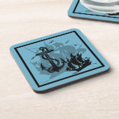 Pirate Ship & Anchor Black Silhouette Onderzetters (Linkerzijde)