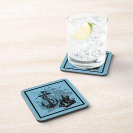 Pirate Ship & Anchor Black Silhouette Onderzetters