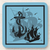 Pirate Ship & Anchor Black Silhouette Onderzetters (Voorkant)