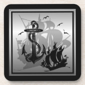 Pirate Ship & Anchor Black Silhouette Onderzetters (Voorkant)