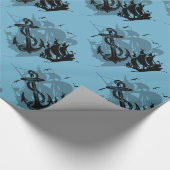 Pirate Ship & Anchor Black Silhouette Paper 2 Cadeaupapier (Hoek)