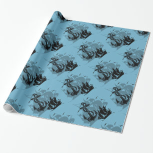 Pirate Ship & Anchor Black Silhouette Paper 2 Cadeaupapier