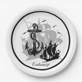 Pirate Ship & Anchor Black Silhouette Paper-Borden Papieren Bordje