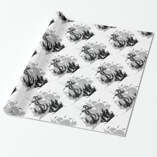 Pirate Ship & Anchor Black Silhouette Paper Cadeaupapier