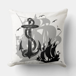 Pirate Ship & Anchor Black Silhouette Sierkussen