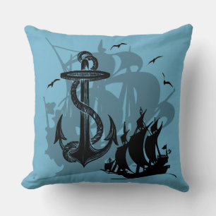Pirate Ship & Anchor Black Silhouette Sierkussen