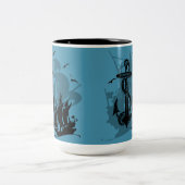 Pirate Ship & Anchor Black Silhouette Tweekleurige Koffiemok (Center)