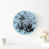 Pirate Ship & Anchor Black Silhouette Wall Clock 2 Grote Klok (Huis)
