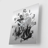 Pirate Ship & Anchor Black Silhouette Wall Clock Vierkante Klok (Hoek)