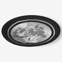 Pirate Ship & Anchor White Silhouette Borden 2 Papieren Bordje