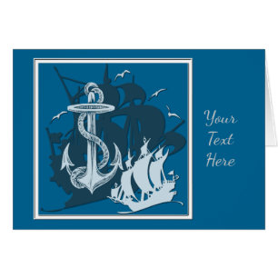 Pirate Ship & Anchor White Silhouette Card