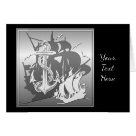 Pirate Ship & Anchor White Silhouette Card