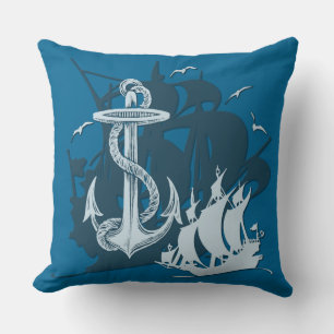 Pirate Ship & Anchor White Silhouette Kussen
