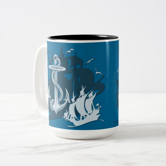 Pirate Ship & Anchor White Silhouette Mok (Voorkant links)