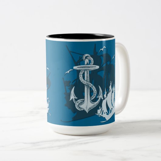 Pirate Ship & Anchor White Silhouette Mok (Voorkant rechts)