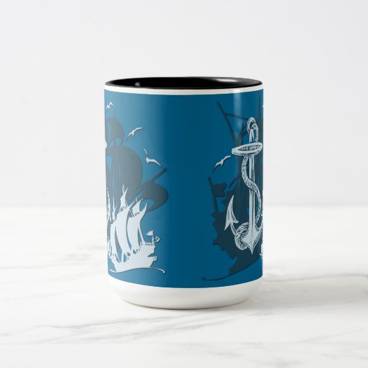 Pirate Ship & Anchor White Silhouette Mok (Center)