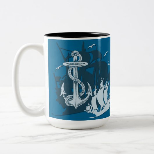 Pirate Ship & Anchor White Silhouette Mok (Links)