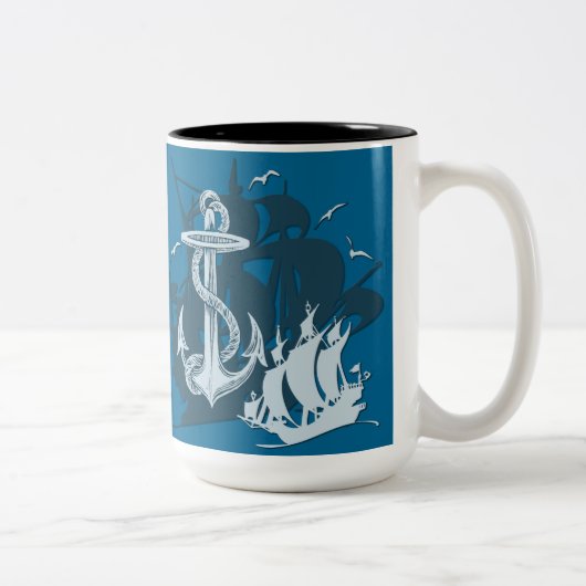 Pirate Ship & Anchor White Silhouette Mok (Rechts)