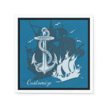 Pirate Ship & Anchor White Silhouette Napkins