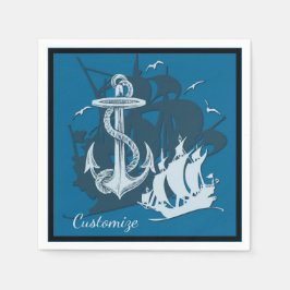 Pirate Ship & Anchor White Silhouette Napkins Servetten