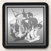 Pirate Ship & Anchor White Silhouette Onderzetters (Voorkant)