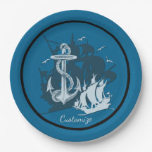 Pirate Ship & Anchor White Silhouette Paper-Borden
