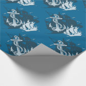 Pirate Ship & Anchor White Silhouette Paper Cadeaupapier (Hoek)