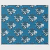 Pirate Ship & Anchor White Silhouette Paper Cadeaupapier (Vlak)