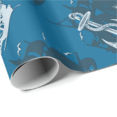 Pirate Ship & Anchor White Silhouette Paper Cadeaupapier (Rol Hoek)