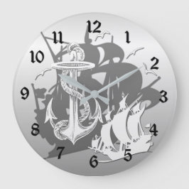Pirate Ship & Anchor White Silhouette Wall Clock Grote Klok